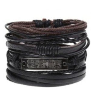 Leaf Feather Wood Leather Wristband Braided Rope Cross Wrap Brac…
